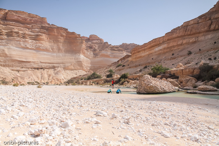 *Tiefer hinein in den Canyon*<br><br>Dorthin, wo kein Jeep mehr hinkommt, wandern wir noch einige Kilometer tiefer ins Wadi Ash Shuwaymiyyah.<br><br>